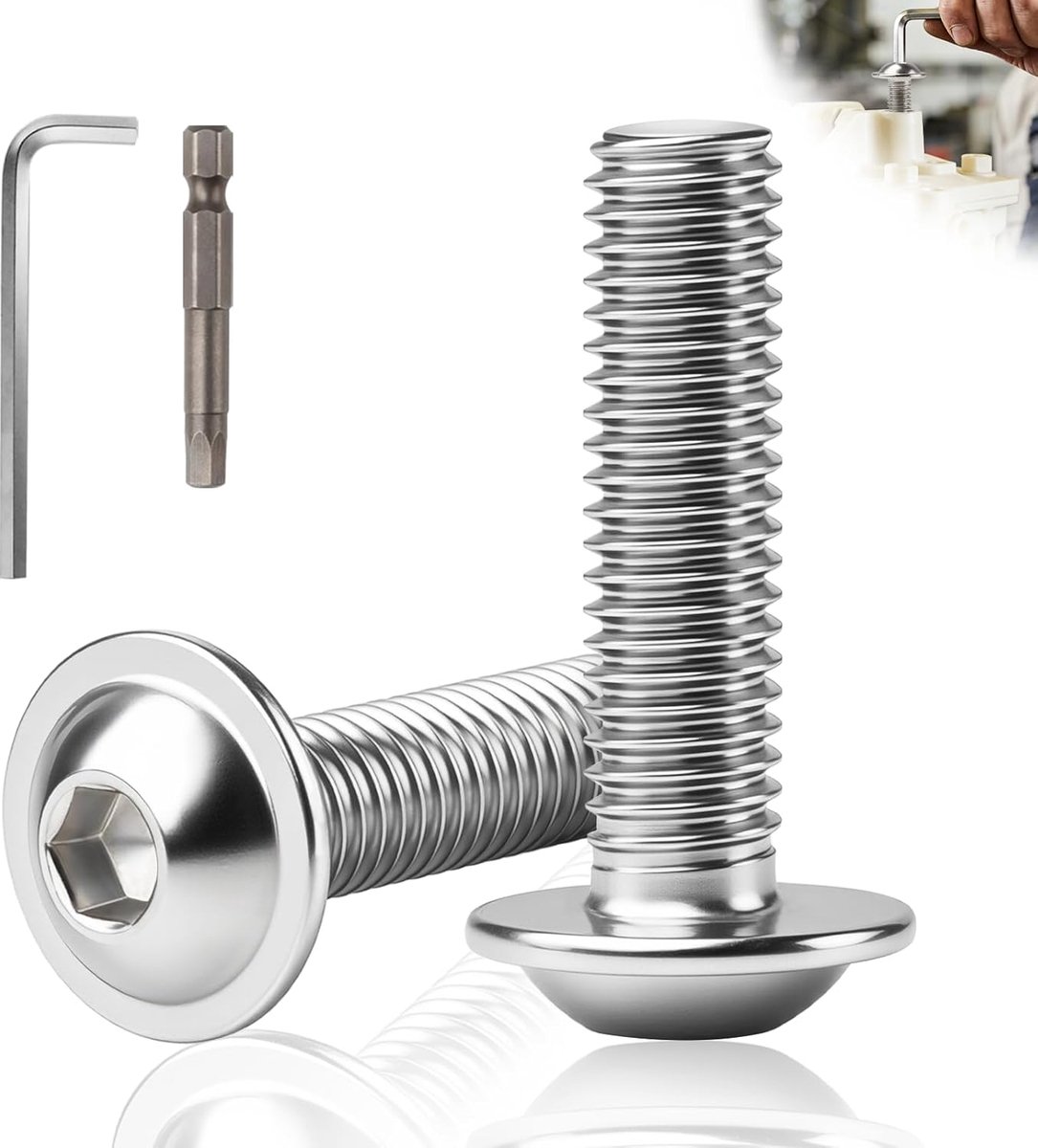 35 stuks M5 x 25 mm lenskopschroeven, roestvrij staal, schroeven met flens | M5 inbusschroeven met platte kop met 2 stuks 3 mm inbussleutel voor machinebouw doe-het-zelfprojecten