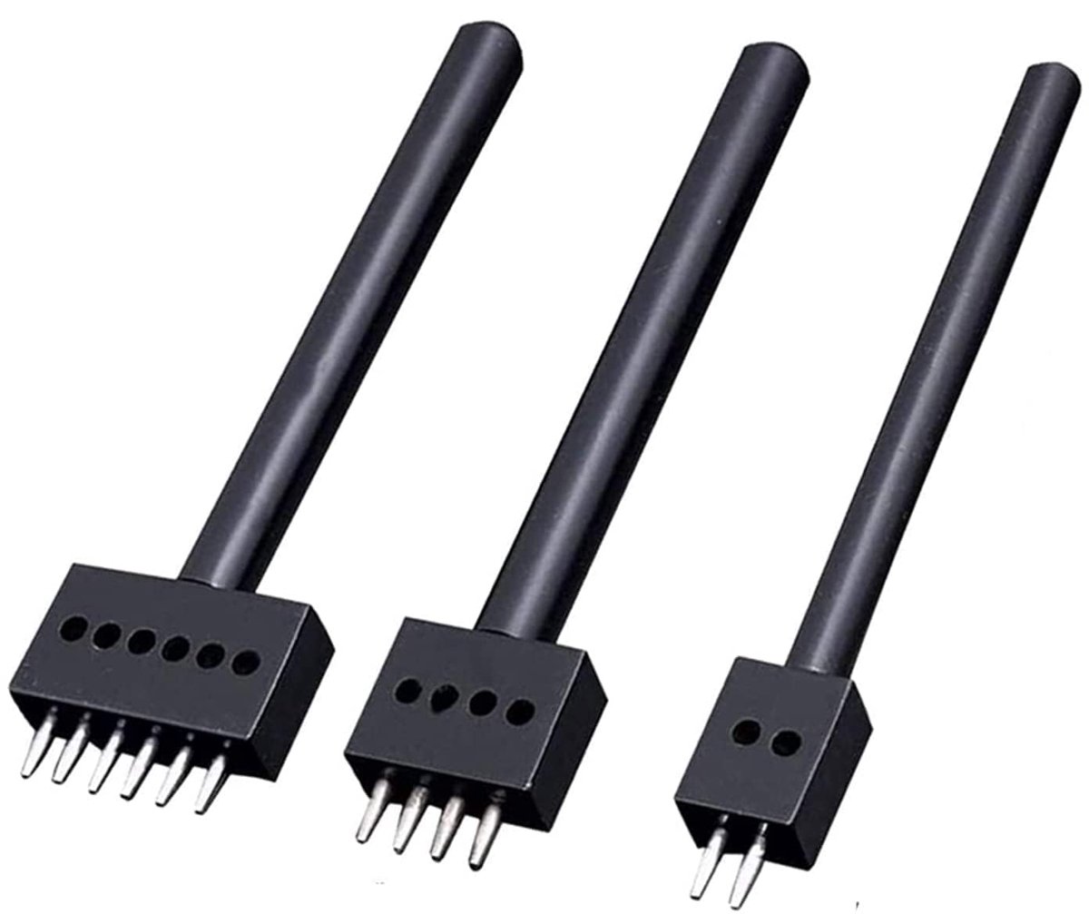 3 stuks lederen zinkstansset, 2/4/6 tanden, geperforeerde stans van koolstofstaal, ronde snede voor lederbewerking, perfect voor doe-het-zelf lederhandwerk en ander slaggereedschap