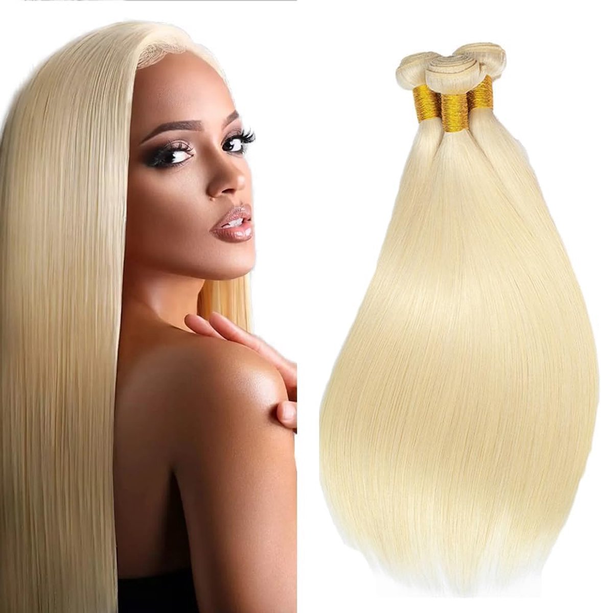 Dames Bundles Human Hiar Unprocessed Brazilian Virgin Straight Human Hair Extensions #613 Light Blonde Mensliches Haar Bundle With Minimal Shedding For Women 18 20 22 Inch