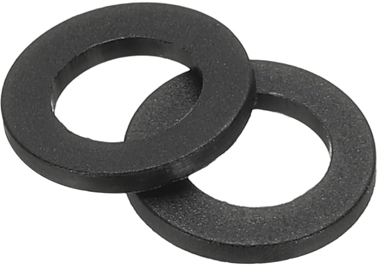 Platte sluitringen van nylon, M6 x 6 mm, Di x 10 mm, platte ronde sluitringen van kunststof, voor huishoudelijke kranen, waterleidingen en slangen, zwart, 100 stuks