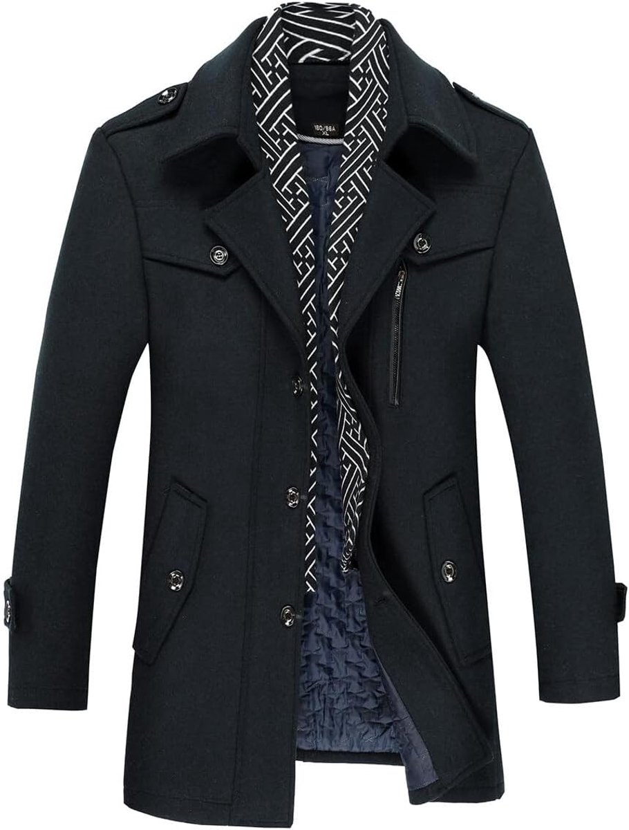 Herenjas, winter, kort, trenchcoat van wol, warm, slank, dik, overjas, parka, winddicht, jas met reverskraag