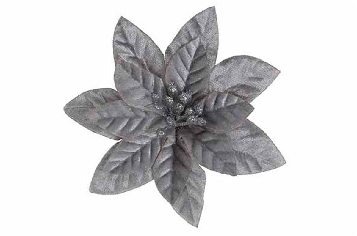 Kerstroos Clip Zilver 12x2xh12cm Fluweel