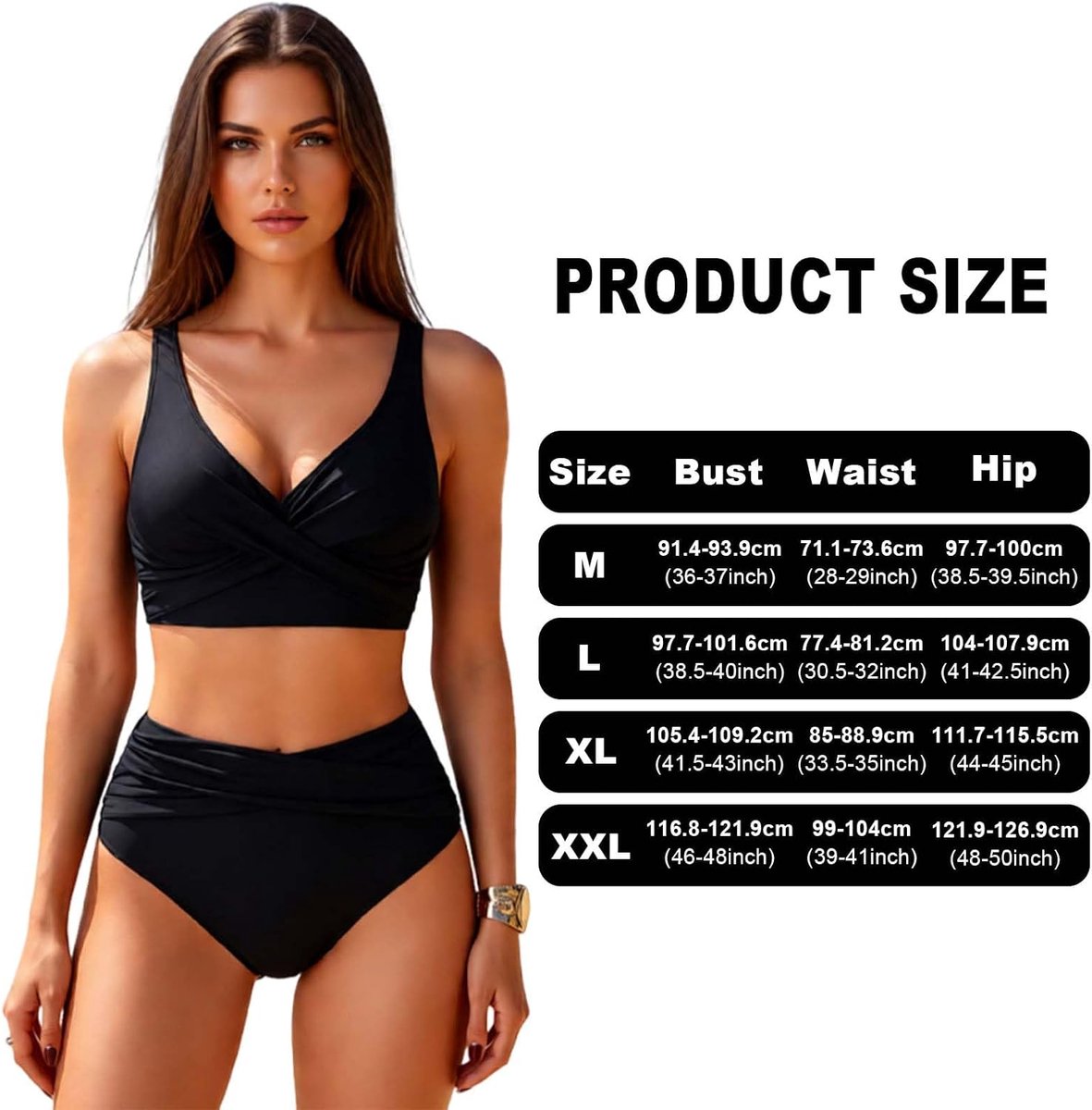 Badpak voor dames, hoge taille, buikcontrole, sexy bikini, V-hals, push-up, elegante badpakken, V-hals, tweedelig, beachwear