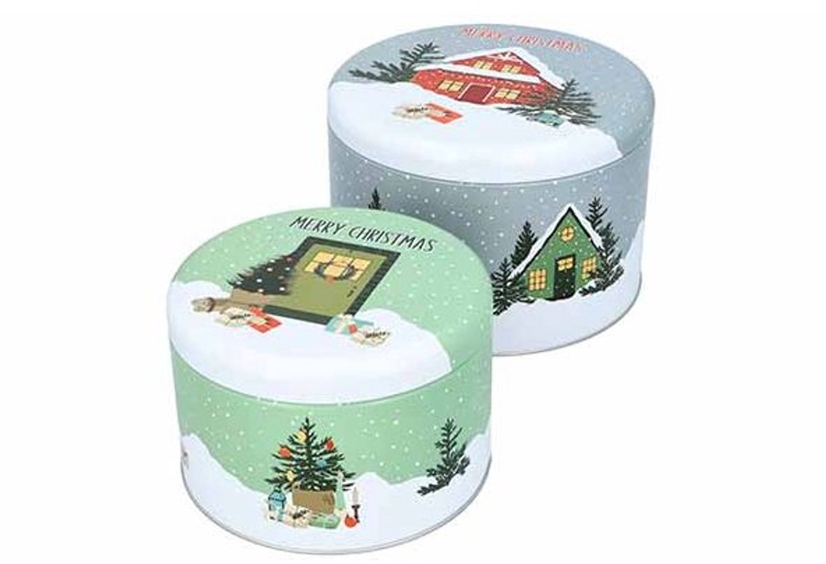Koekjestrommel Set2 Happy Holidays Large D15xh10cm - D18xh12cm