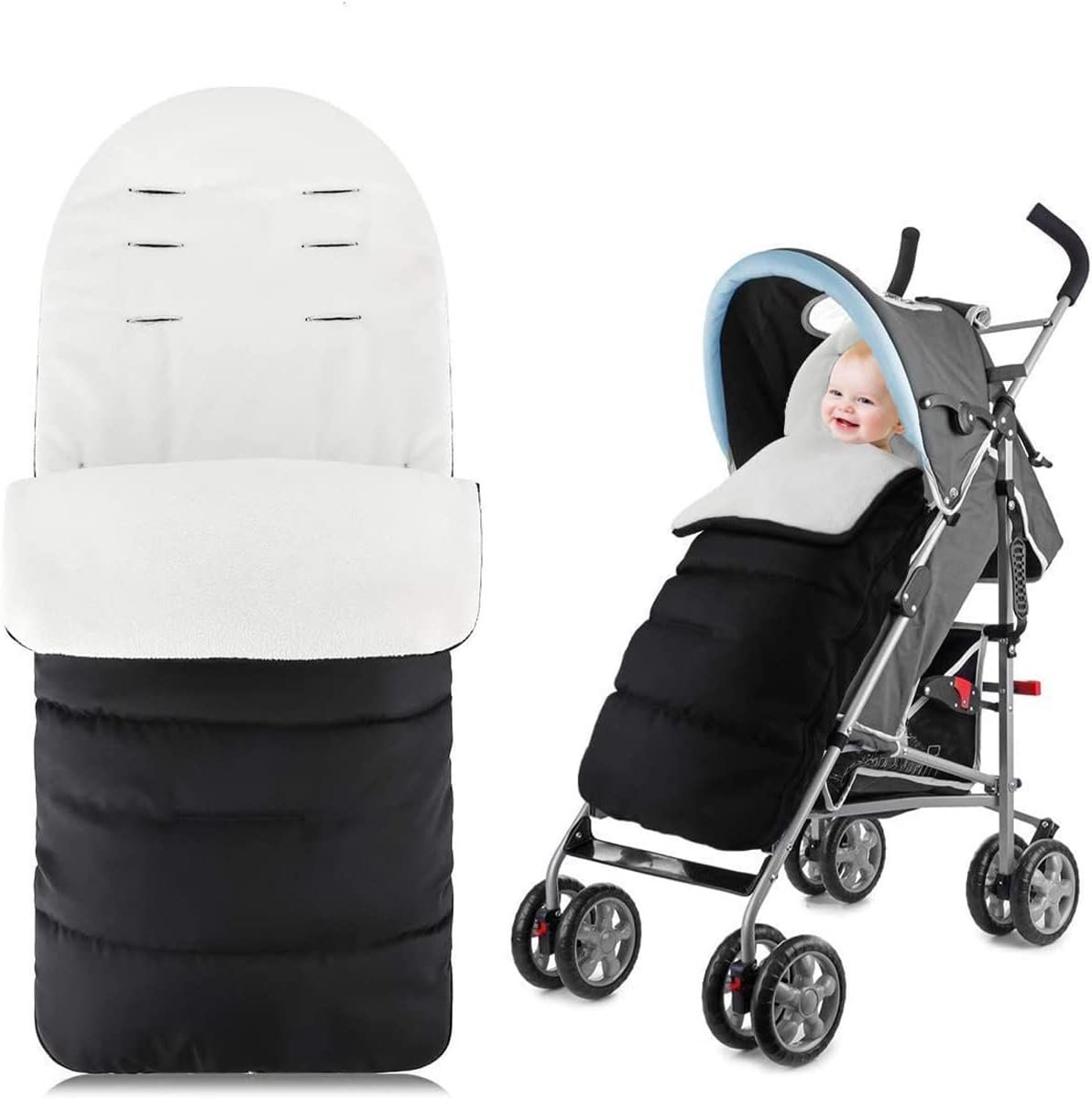 Universele voetenzak, kinderwagen, waterdicht, slaapzak voor baby's, voor kinderwagen, comfortabele voetenzak voor baby's, voetenzak, winter, anti-(zwart en wit)