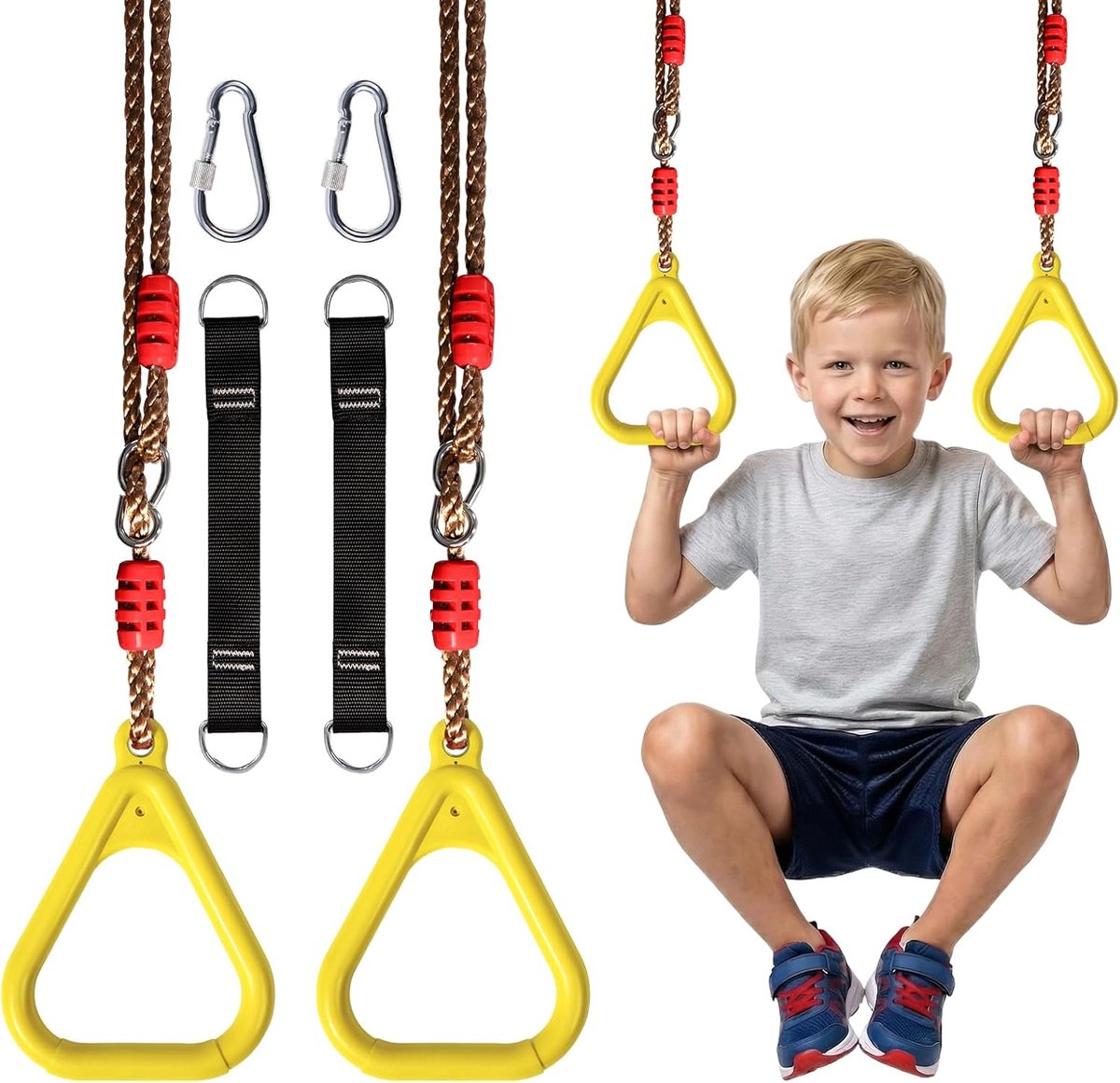 Kinderklimringen, schommels, outdoor, multifunctionele turnringen, multifunctionele trapeziumschommel, geschikt voor binnen en buiten, kan 120 kg dragen (verpakking van 2)