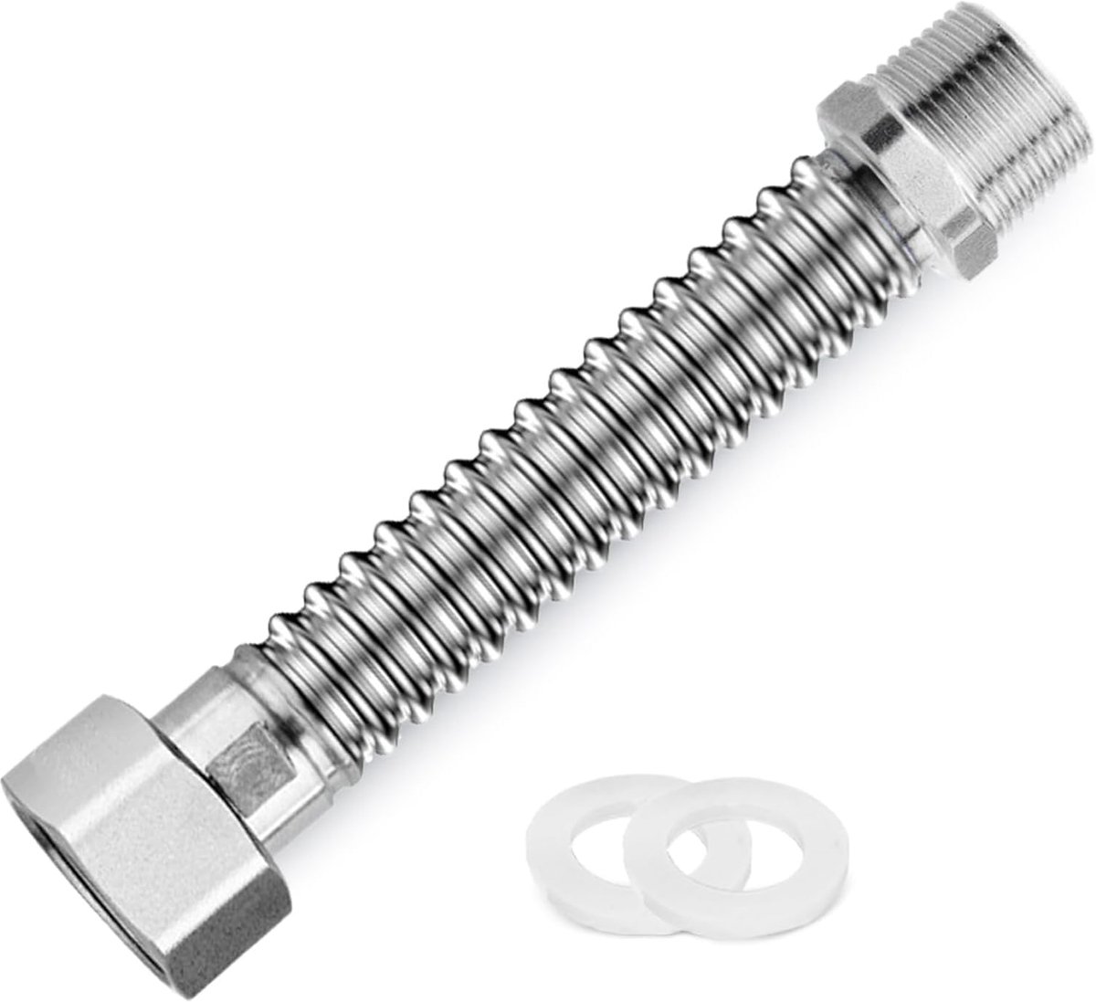304 roestvrijstalen gegolfde buis, roestvrijstalen flexibele buis, pantserslang, 3/4 inch, uittrekbare flexibele slang, 40 cm, universele aansluitbuis, G3/4, DN20, verbindingsbuis voor