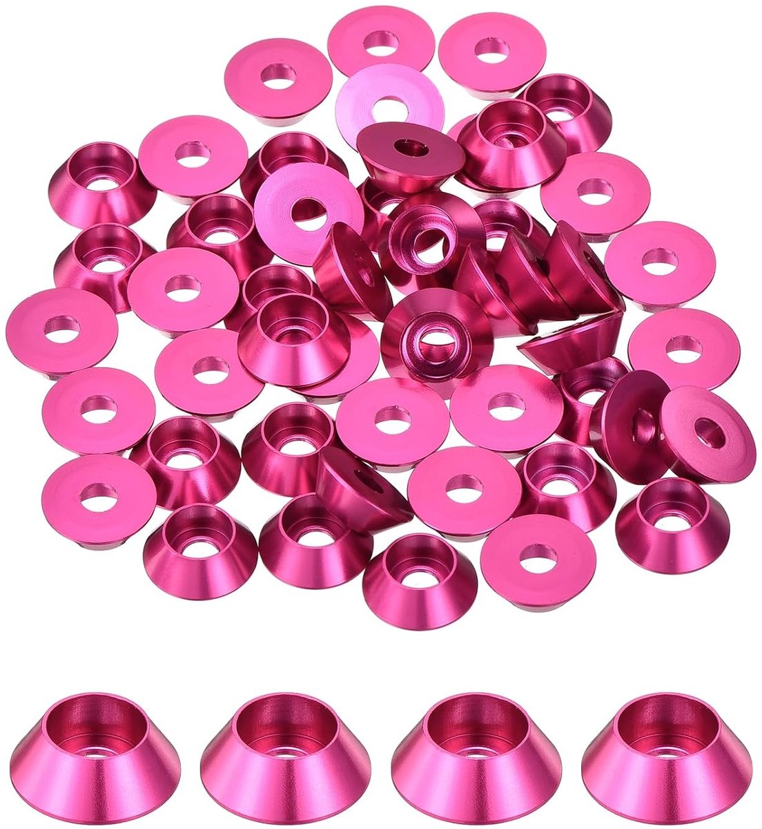 M3 Kegelbeker, sluitringen, geanodiseerde aluminium afdichtingen, kegelkopsluitring voor schroef RC/FPV/PC/drone/mechanische accessoires, verpakking van 50 stuks (rozerood)