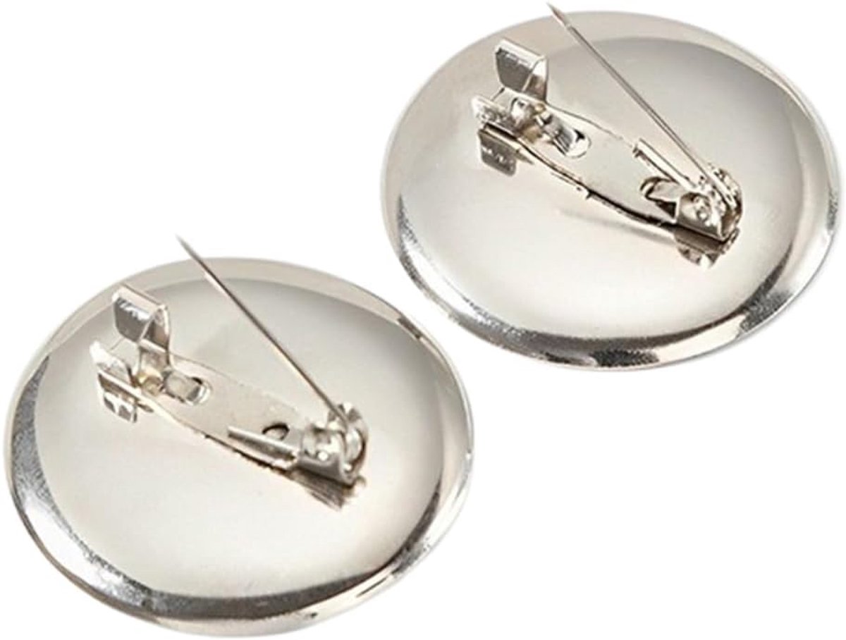 Broches, reversspelden met ronde cabochon, blank, knoopbasis, broche en knoopbroche voor doe-het-zelf handwerk, sieraden maken en individuele decoratie, zilver