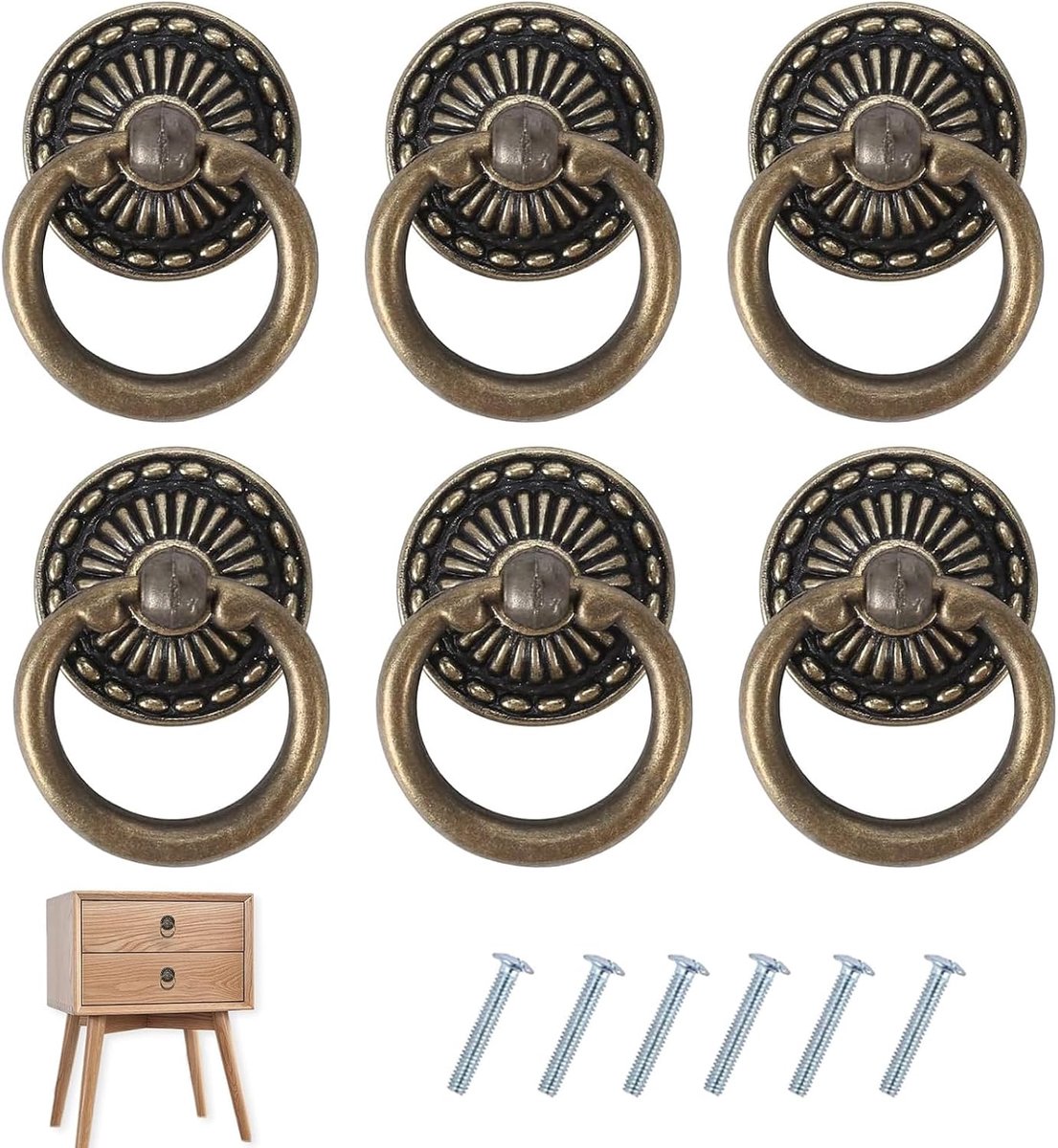 meubelknoppen kastgrepen vintage ladegreep 6 stuks ronde antiek messing knop 32mm kast lade slaapkamer woonkamer
