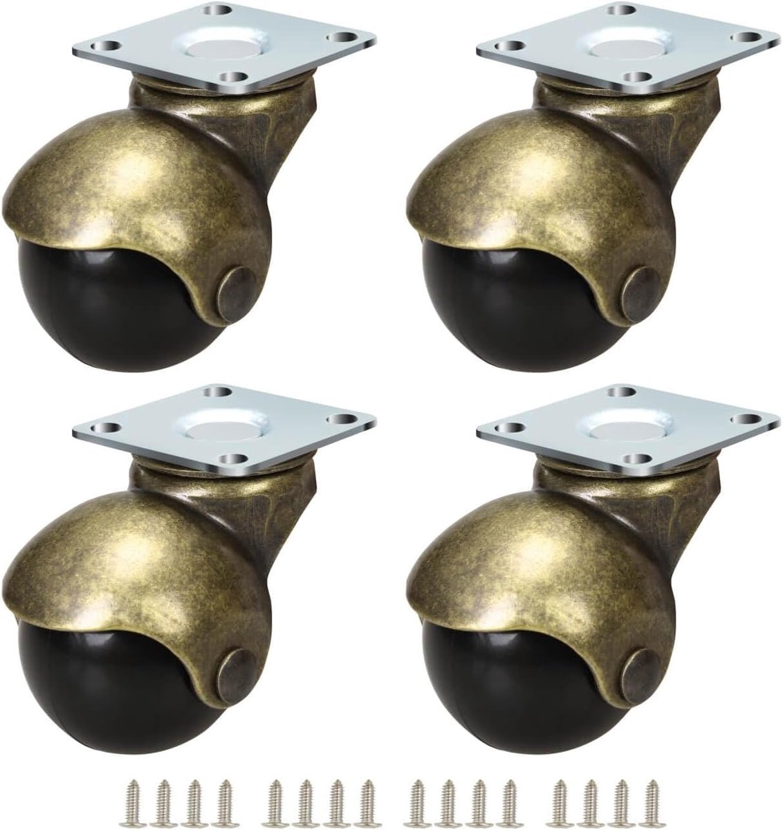 1,5" Ball Caster, Klein zwenkwiel voor Ottoman/Werkbank/Rolstoel/Salontafel, Kleine zwenkwielen met bovenplaat Set van 4, schroeven inbegrepen