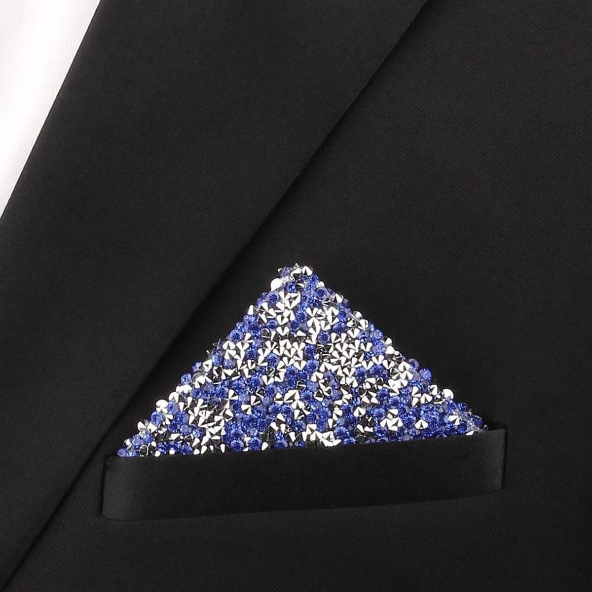 Glitterpochet voor heren, met strass, voorgevormde accessoire voor colbert en smoking, direct te gebruiken voor bruiloft, avondmode, feestelijke evenementen, gala of podium, stijlvolle zakdoek