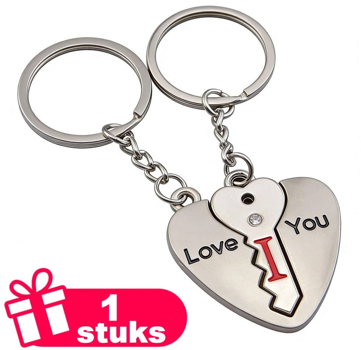Decopatent - Premium Keychain - Love Hart Sleutelhanger Set - 2 Sleutelhangers - Hart Puzzel Sleutelhangers - Love I You - Metalen Koppels Sleutelhangers - Zilverkleurig - Valentijn Cadeau