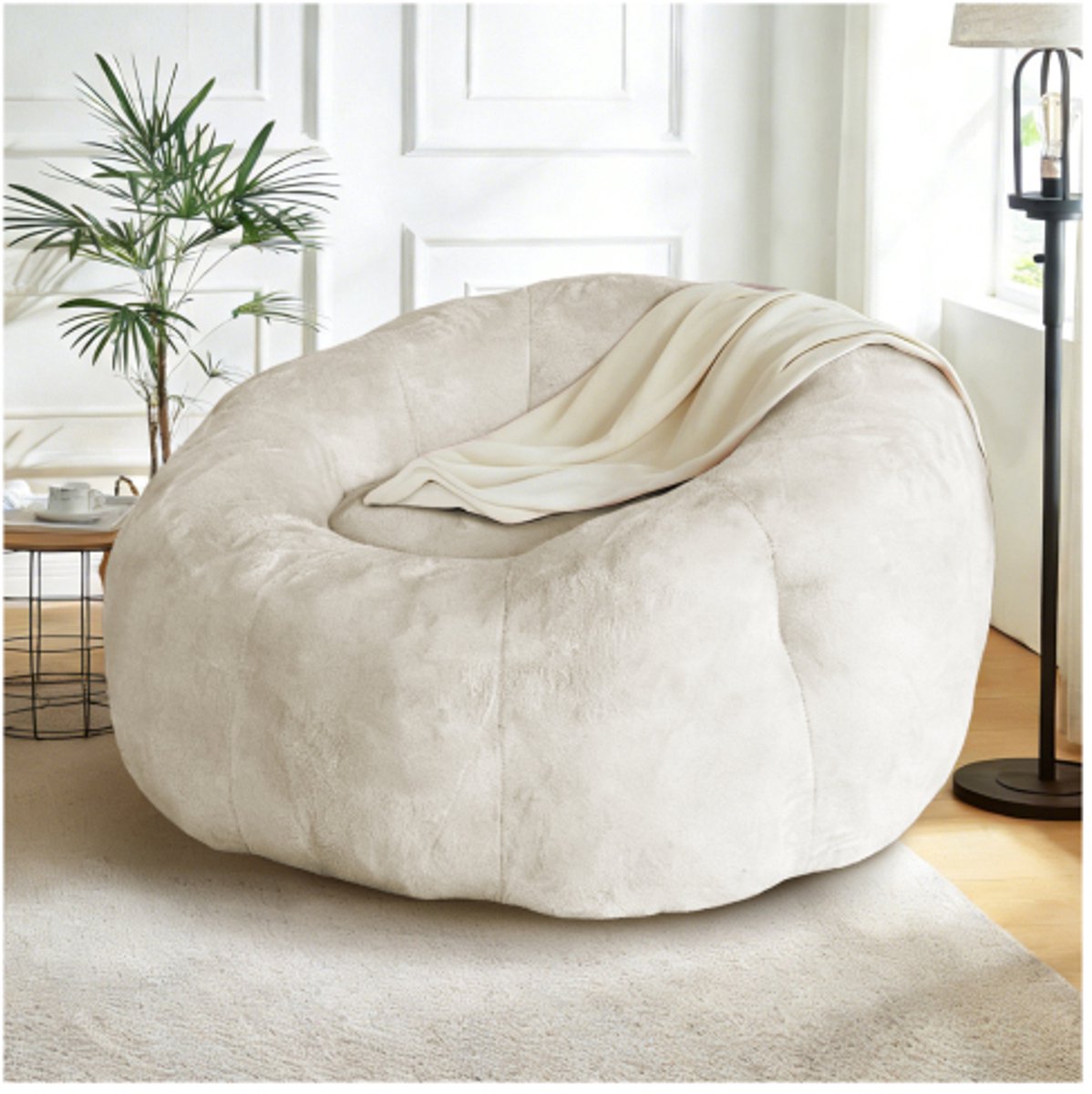 Grote, ronde zitzak-loungestoel met verbeterde stabiliteit – voor veelzijdige ontspanning in de woon- of slaapkamer – 120 cm –Bean Bag Chair voor Woonkamer, Kinderkamer en Outdoor - Decoratieve Gaming Zitzak -Wit