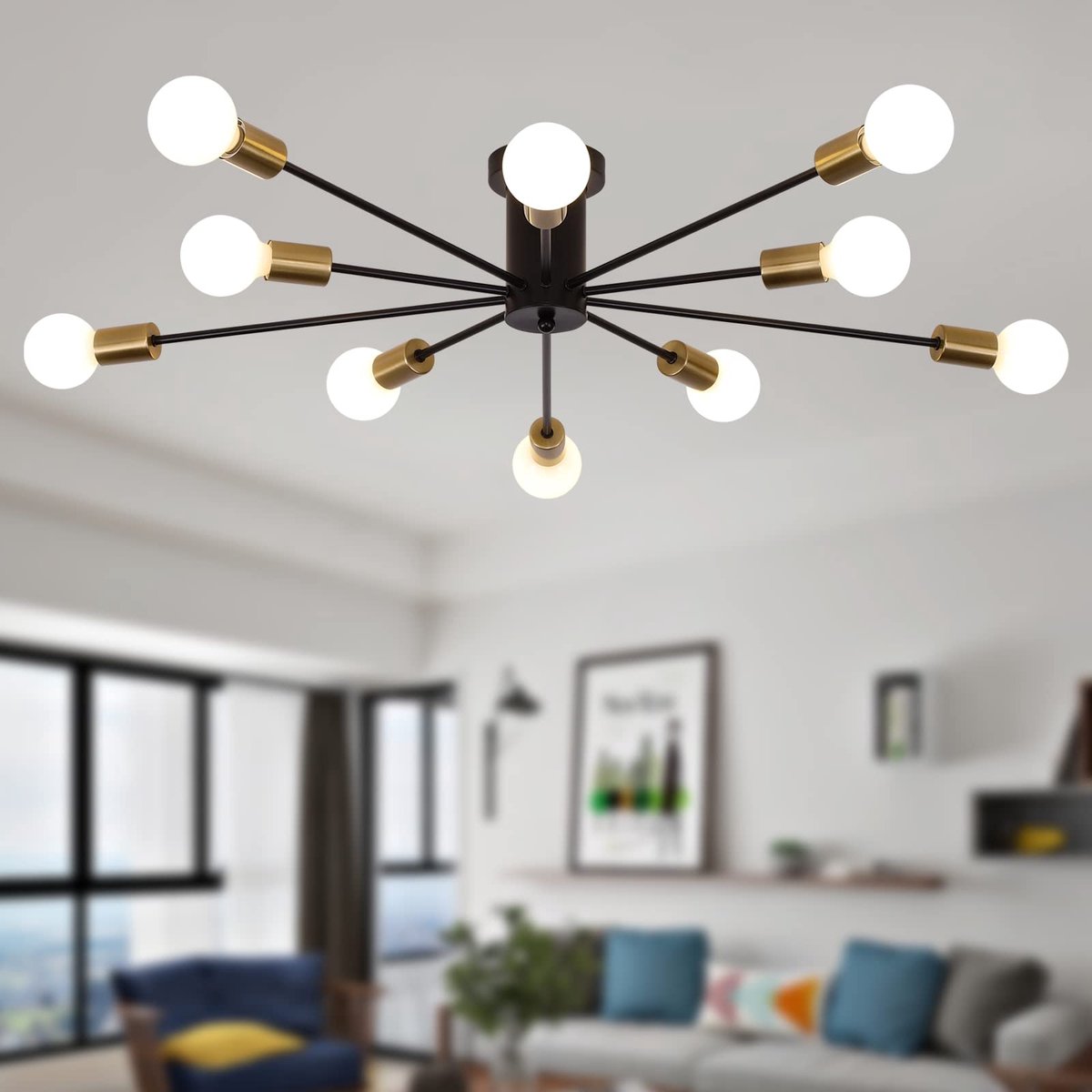 SnelShoppen - Moderne Sputnik Plafondlamp, 10 Lampen, Industrieel Kroonluchter, Semi Gebouwd, Montage, Plafondlamp voor Woonkamer, Keuken, Slaapkamer,