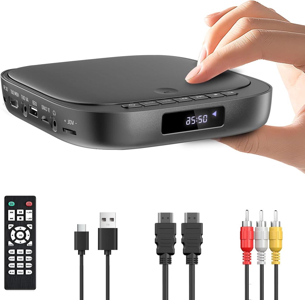 Dvd-speler voor tv - Compacte mediaspeler - Films kijken - Regiovrij afspelen - 15 cm breed - Zwart