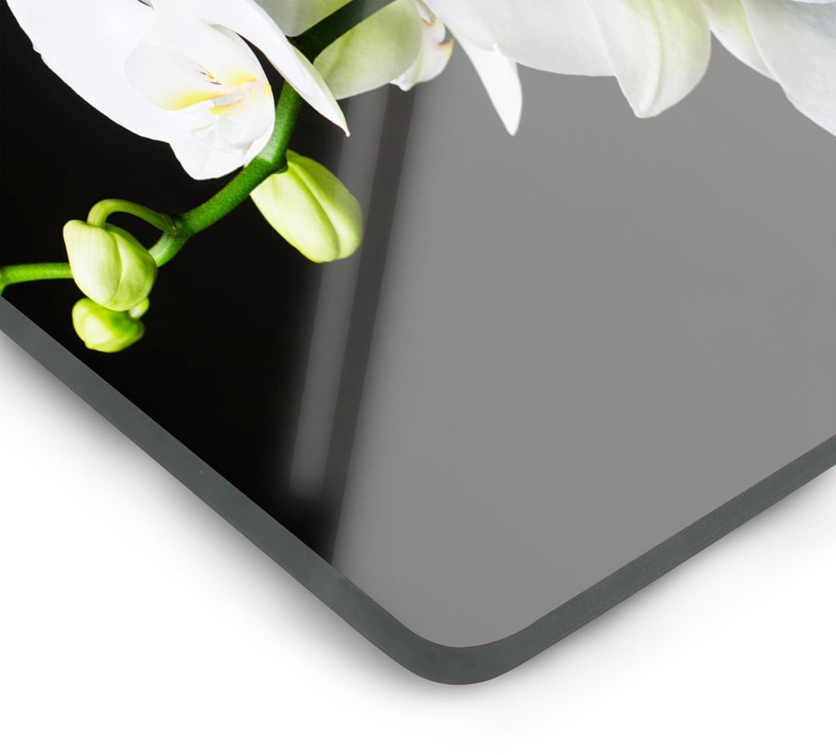 Mydesignglas Glazen Inductiebeschermer - Krasvrij Gehard Glas met Antislip - Afdekplaat Kookplaat - 2x40x52 cm - Witte Orchideen