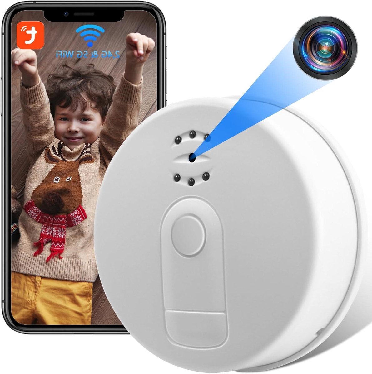 Verborgen camera - Rookmelder camera - Huis bewaking - Bewegingsdetectie nachtzicht - 1080p HD - Wit