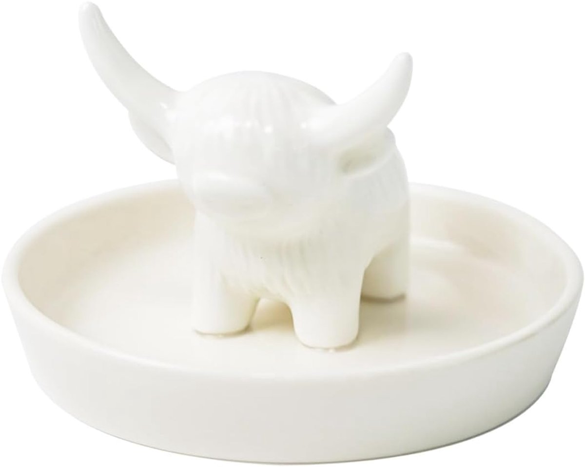 Highland Cow Figurine lade, witte PLA bedrukte sieraden lade ringhouder, veilige hold voor ringen, oorbellen