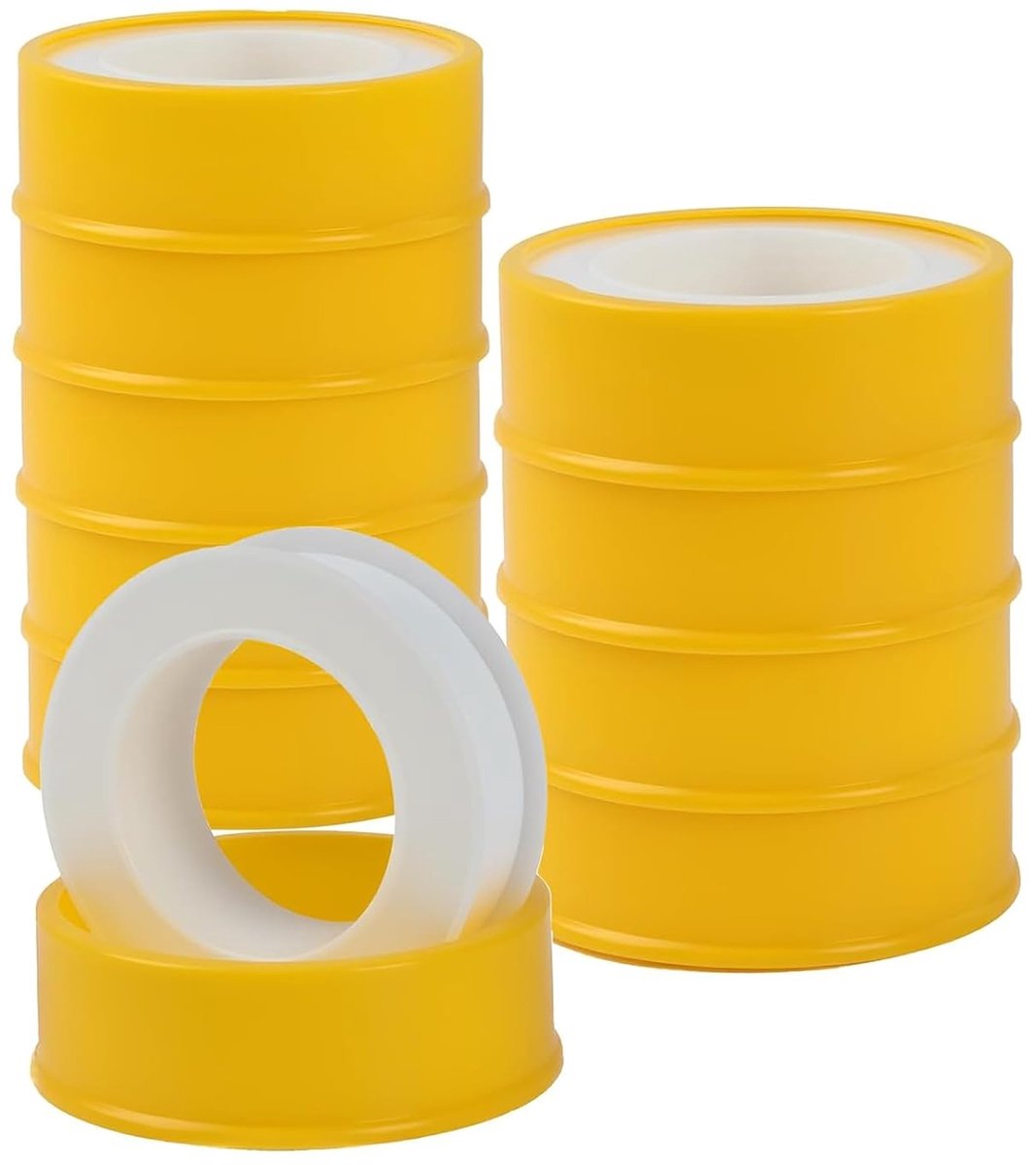 10 stuks afdichtingstapes voor schroefdraad, 15 m, witte loodgietersband met gele behuizing, waterdichte afdichting voor slangen, badkuip, industrieel en huishoudelijk gebruik
