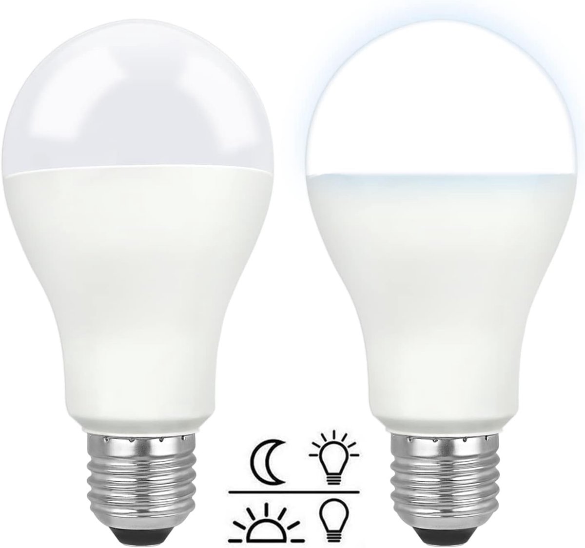 schemerlamp E27 12W koudwit 6000K met lichtsensor, 1200LM, AC 230V, 160 graden, E27 100W vervanging, gloeilampen met schemeringssensor voor tuin en entree, set van 2