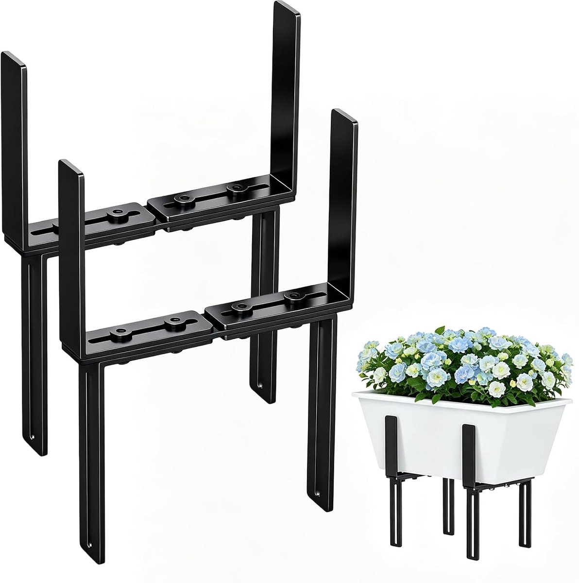 2 stuks H-vormige bloembakhouder, balkonbakhouder zonder boren, geschikt voor balkonleuningen van 1,5 - 32 cm en bloembakken van 15 - 23 cm, balkonbakhouders voor bloembak, leuningen