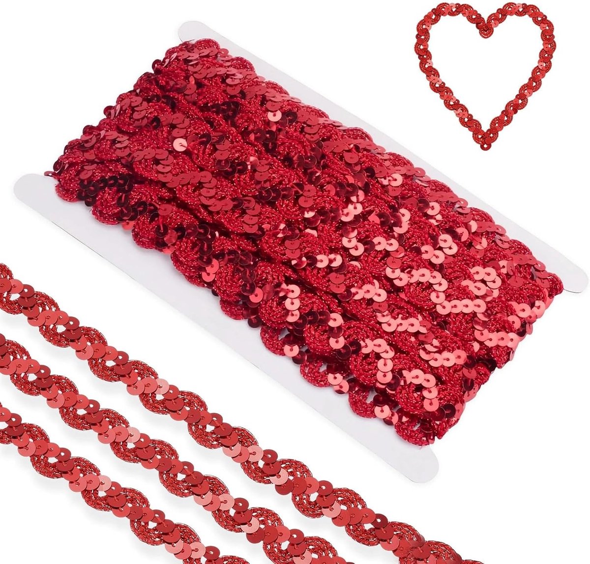 Pailletten Lint, Sequin Ribbon Glitter in Golfgolfvorm S, 30m Glitterlint, Rood, voor Podiumkleding, Haaraccessoires en Doe-het-zelfprojecten