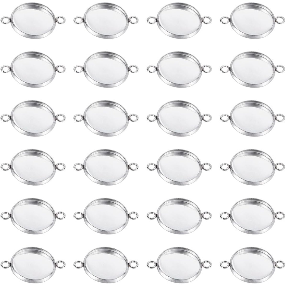 50 lege ronde hangers van roestvrij staal, cabochon-connectoren, parameters, schakels, bedels voor oorbellen, armbanden, halskettingen, handwerk, sieraden maken, 10 x 15 mm, zilverkleurig