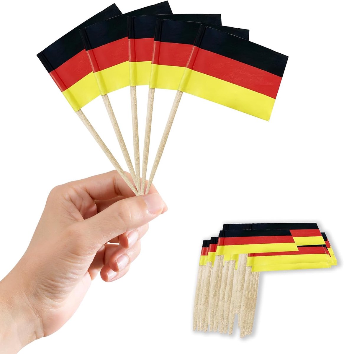 Duitse tandenstokervlaggen, kleine taarttoppers voor taartdecoraties, 100 stuks Duitse vlag Duitse vlaggen op cocktailsticks voor taarten, sandwichvoedsel, cupcaketoppers, wereldbeker, pub