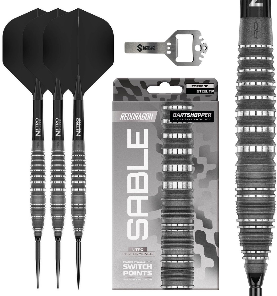 Red Dragon Sable Grey Torpedo Switch Point 90% Dartshopper Exclusives - Dartpijlen