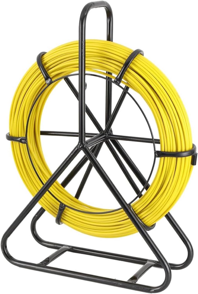 5 mm x 50 m glasvezelleiding, met beugel van staal en rem, installatie van de elektrische kabel van glasvezel
