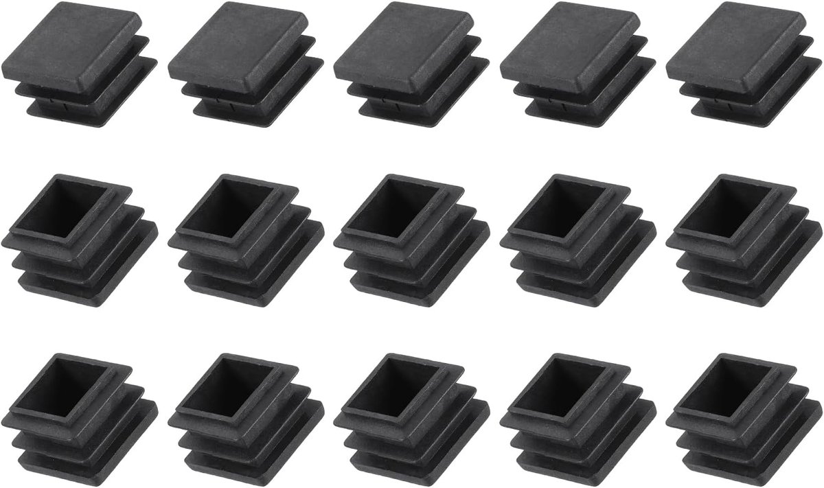 Vierkante buiseinddeksel (25 x 25 mm) 15 stuks plastic pluggen, insert eindkappen, pijpkappen, schroefdop, afdekkappen - voor vierkante buis, hek, meubels, tafel- en stoelpoten, zwart