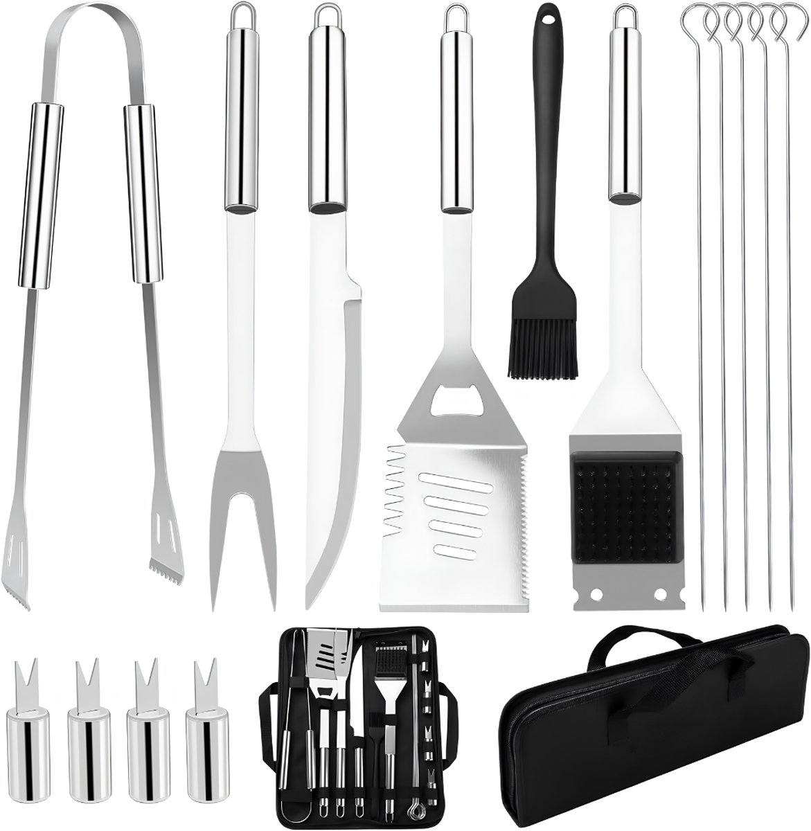 NIVA® BBQ Accessoires - Gereedschap voor Barbecue - Professioneel Cadeau voor Mannen - Zilver - 13cm x 5cm x 39cm