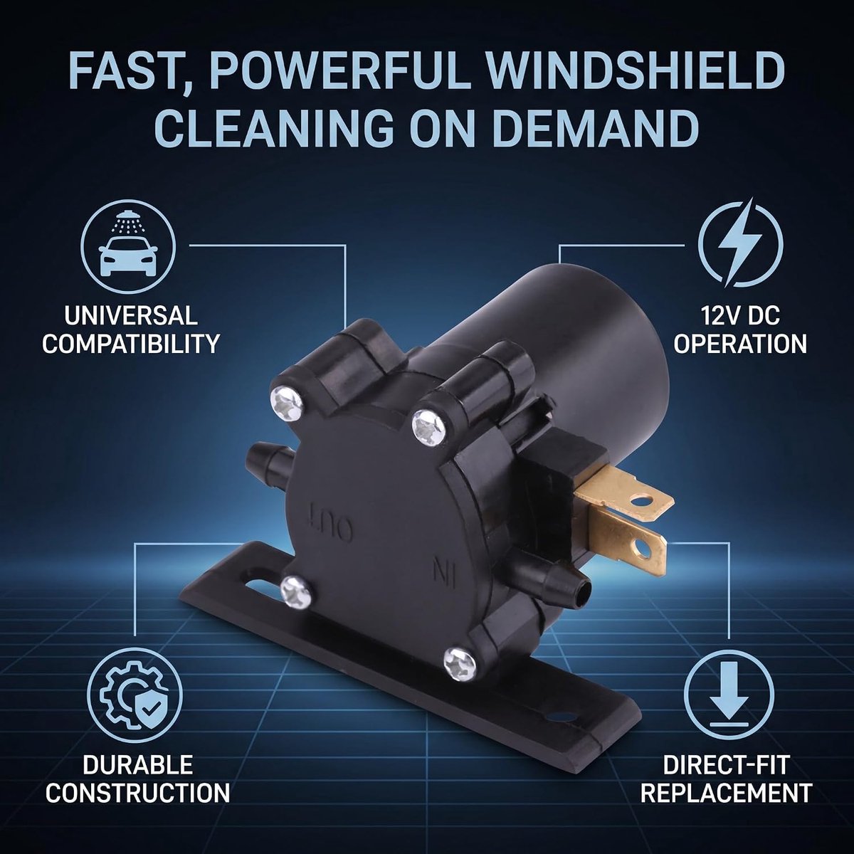 12V Universele Ruitensproeiermotor, Plug and Play Vervanging, Betrouwbare Voorruitreiniger voor Auto Bus Bestelwagen