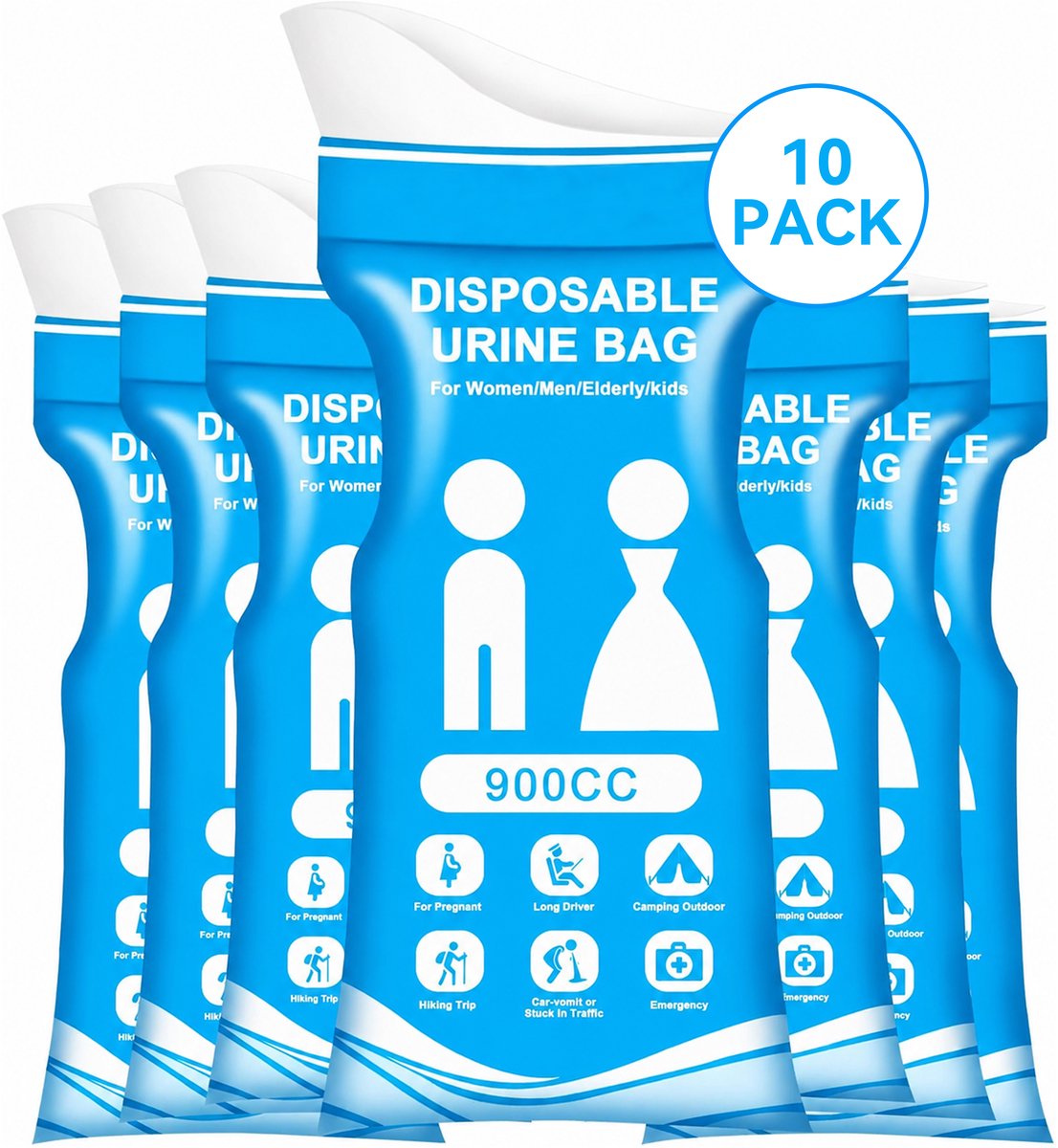 Kaiyaya - Noodplaszak 10 stuks - Wegwerp Urinezak - Lekvrij & Absorberend - Voor Auto, Kamperen & Reizen - 900 ml