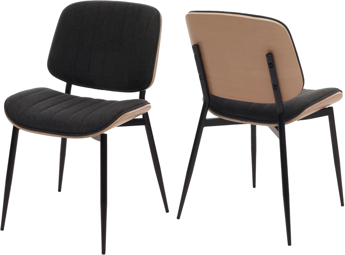 MCW Set van 2 eetkamerstoelen MCW-O44, keukenstoel, gebogen hout, stof (370 g/m²) MVG ~ naturel, donkergrijs