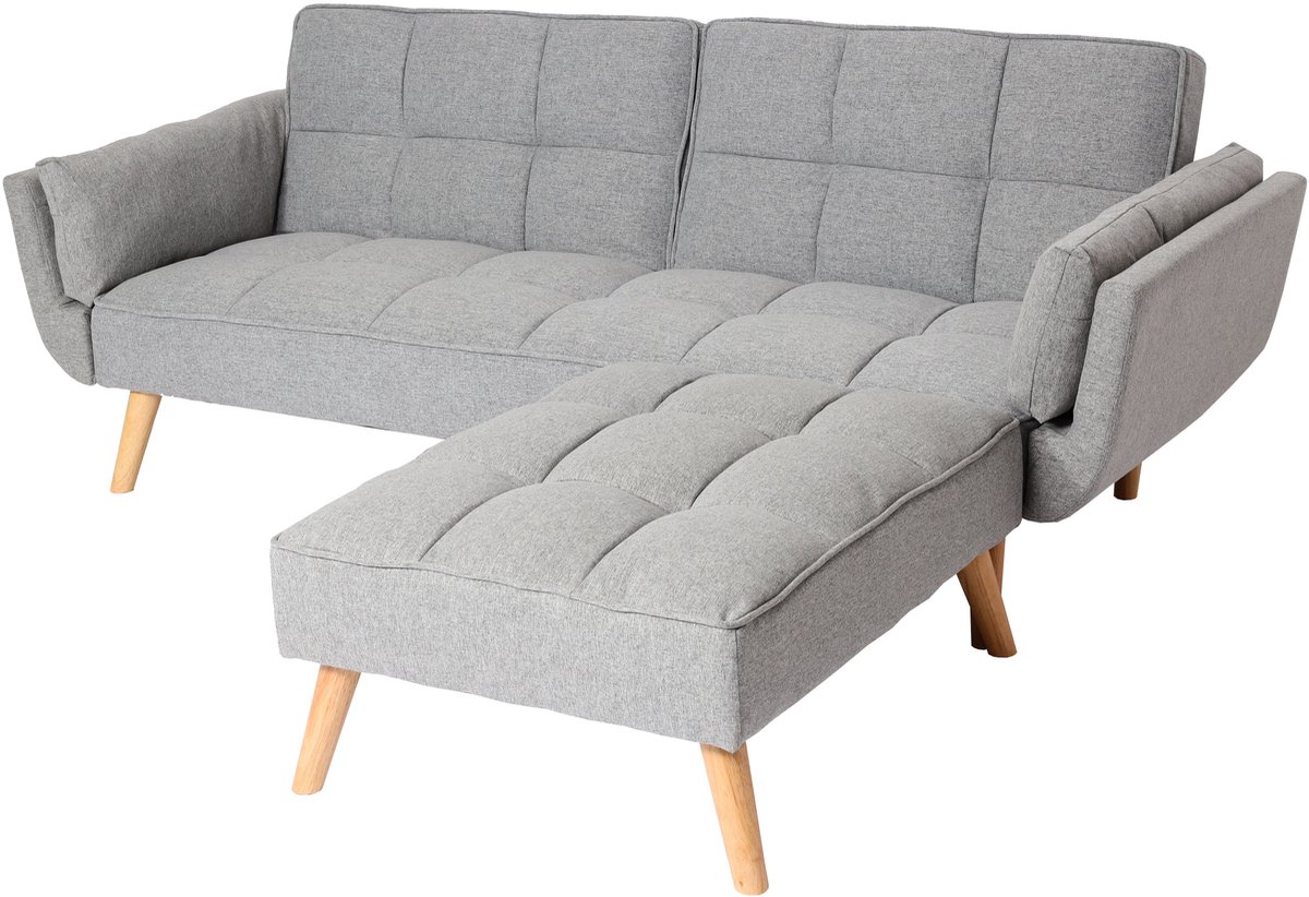 MCW Slaapbank MCW-K18 met voetenbank, slaapbank, slaapfunctie 218x175cm ~ stof/textiel lichtgrijs