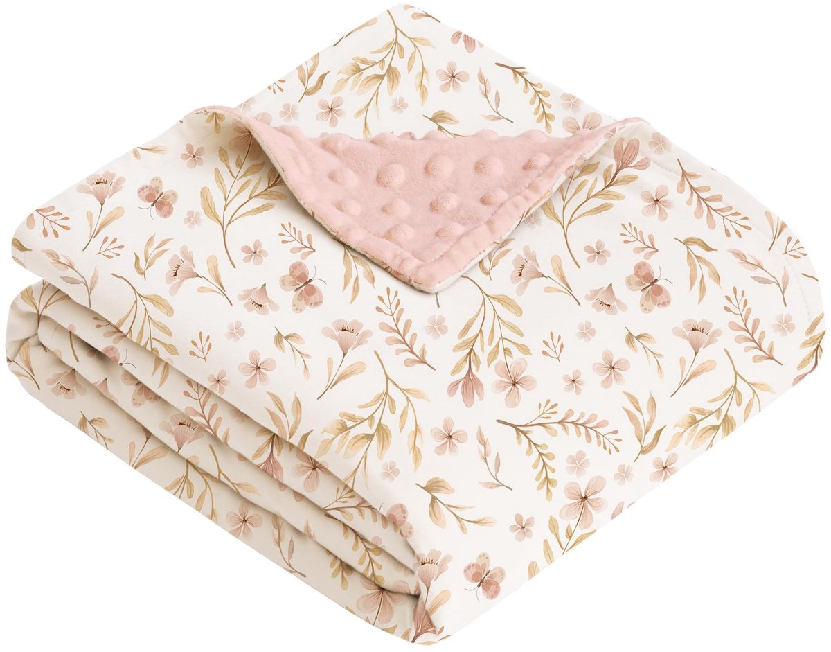 Babydeken van katoengaren, 75 x 100 cm, pasgeboren deken, 100% puur katoen en fleece, multifunctioneel dubbelzijdig babydoopcadeau, geschikt voor kinderwagens, als troostdeken of babywikkeldeken,Kleine gele bloem 1