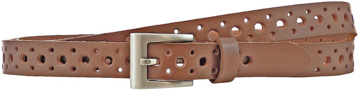 Houtkamp Smalle Leren Damesriem 2 cm – Broekriem & Taille Riem – Geperforeerd Patroon – Cognac - Lengte totaal 110 cm / Riemmaat 95