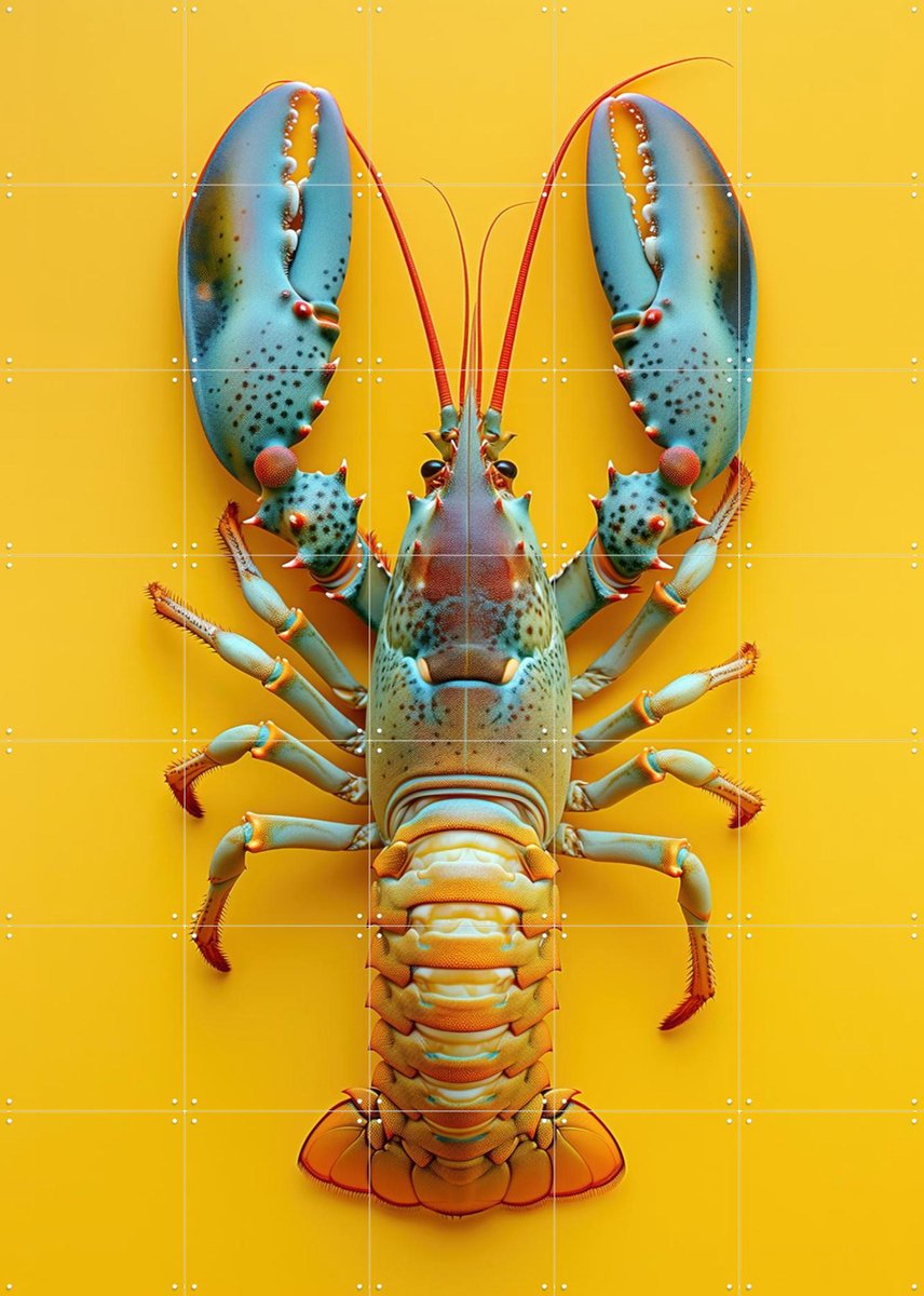 IXXI Lobster Yellow Pineapple Style, OTTI - 100 x 140 cm - Gratis ophangtool - Grote wanddecoratie en posters - Speels, Kleurrijk, Strandhuis, Keuken