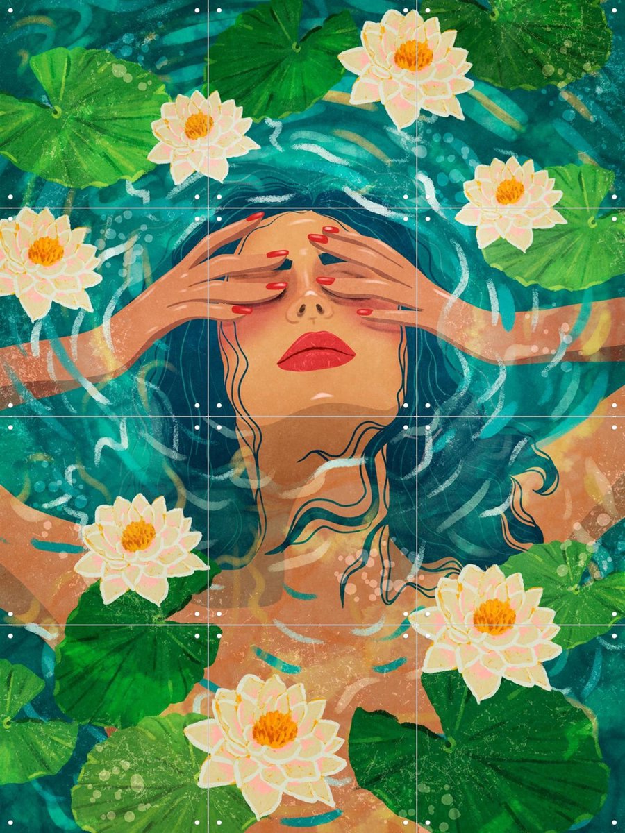 IXXI Lost Among Water Lilies, Raissa Oltmanns - 60 x 80 cm - Gratis ophangtool - Grote wanddecoratie en posters - Abstract, Fantasierijk, Kleurrijk