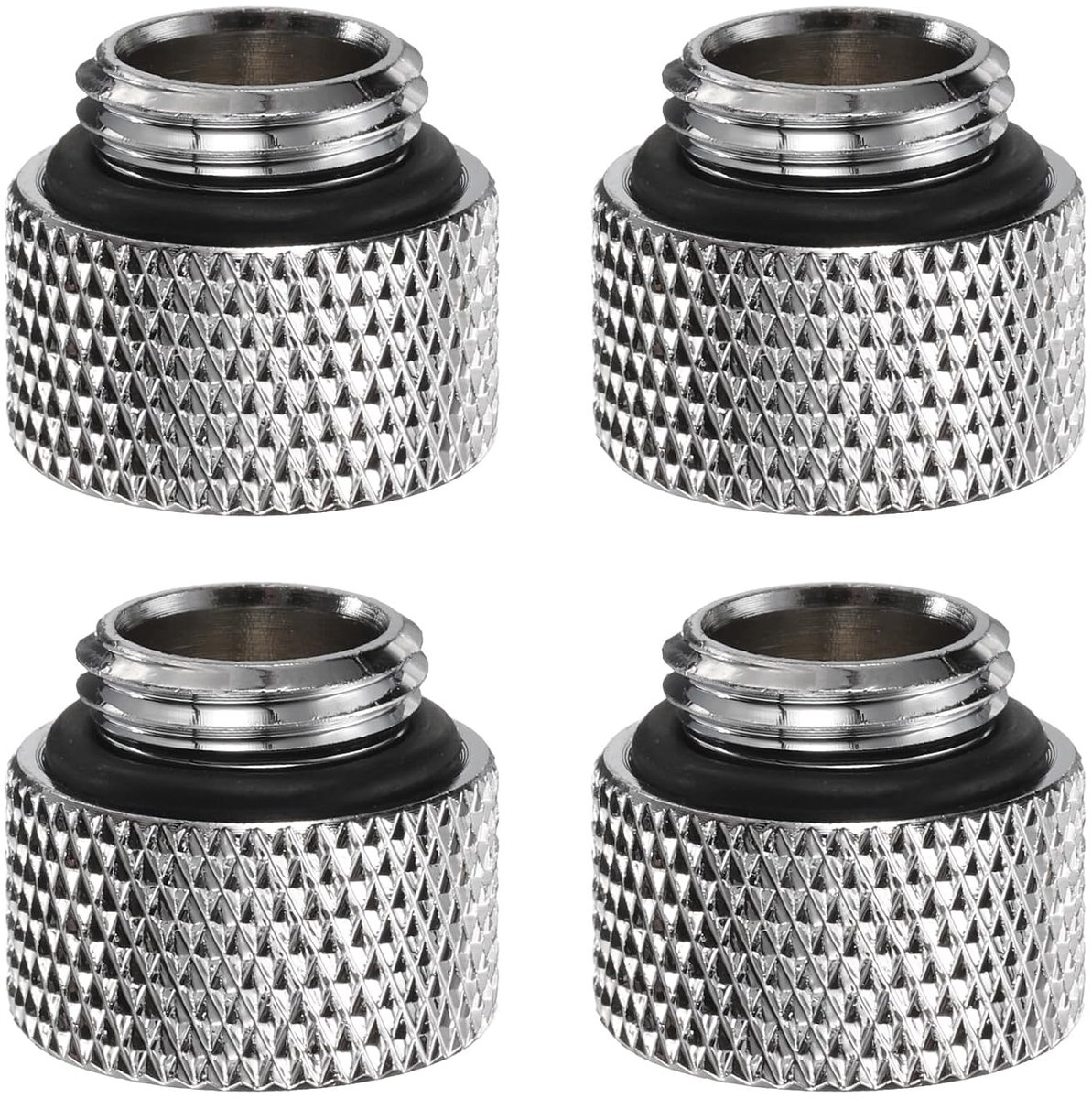 4 stuks waterkoelingsadapter G1/4" schroefdraad mannelijk naar vrouwelijk 0,39 inch kolomlengte mini-compressiefitting koperen verlenging met O-ring voor computer-pc-waterkoelsysteem, zilver