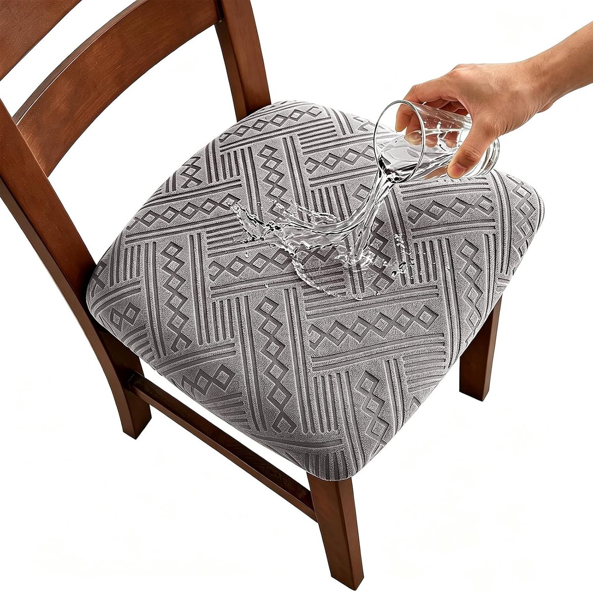 Krukhoezen Boheemse stijl terry-jacquard parallellogram design | waterdicht, antislip, slijtvast, hoge elastische stoeldecoratie (45 x 50 x 8 cm, lichtgrijs)