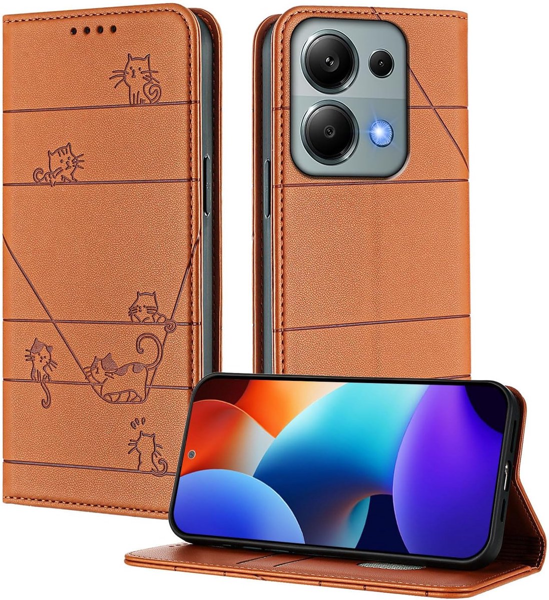Hoesje voor Xiaomi Redmi Note 13 Pro 4G / Poco M6 Pro 4G - Premium PU Leren Hoes met RFID-bescherming, Pashouder, Magnetische Sluiting, Flip Case, Schokbestendig - Bruin
