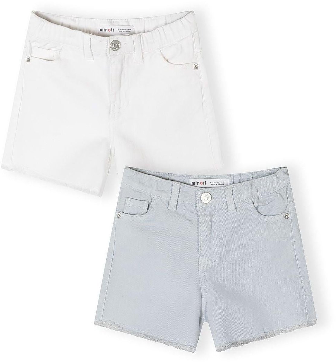 Minoti 2-pack korte broek meisjes twill wit lichtblauw - katoen