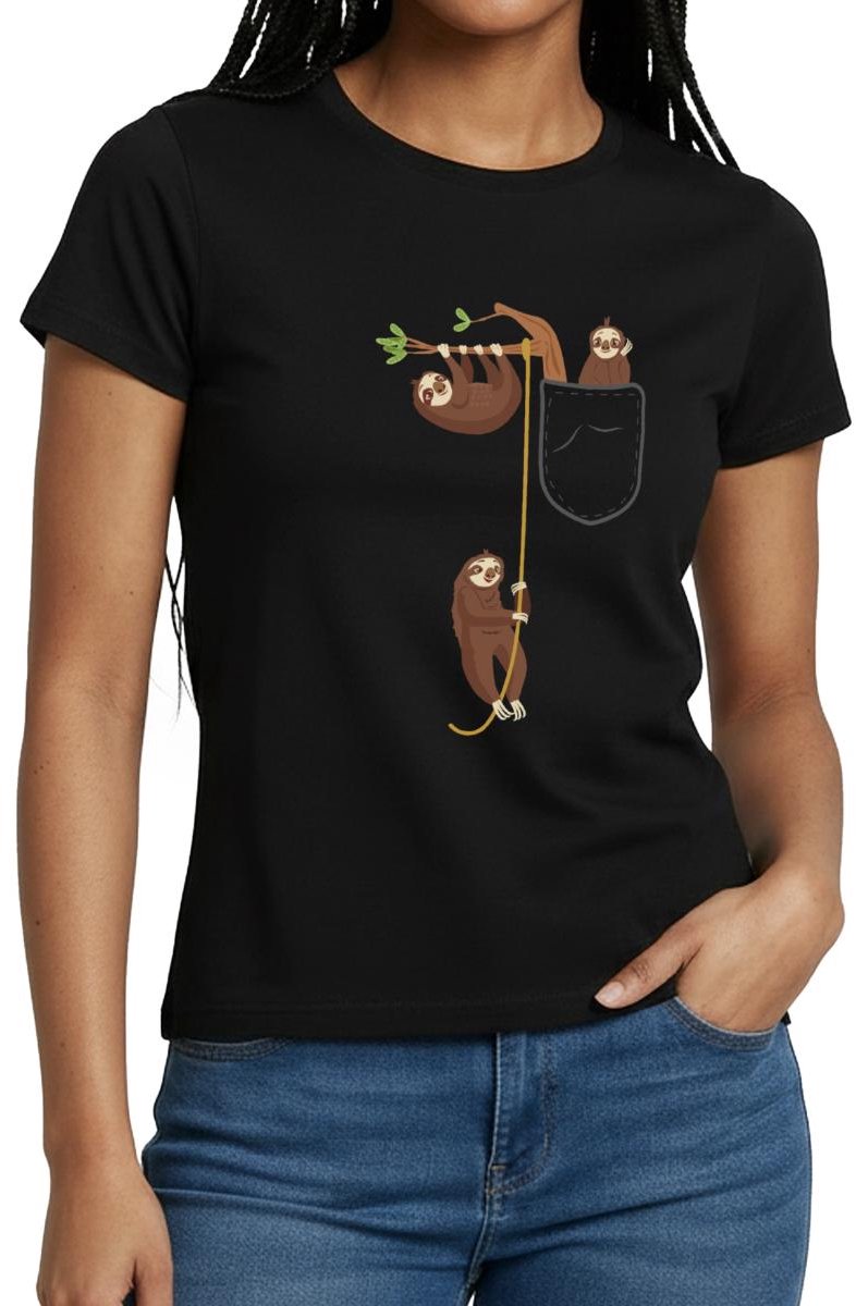 Luiaards In Borstzak T-Shirt Dames