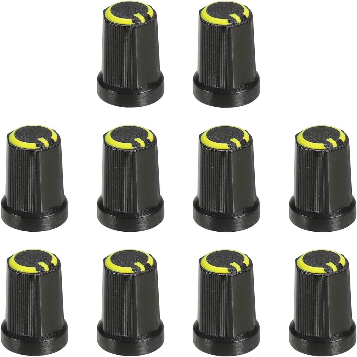 Potentiometer draaiknop ABS gitaar knop voor 6 mm D type golf elektrische gitaren versterker stereo-installaties bas volume toon 270° draaiknop zwart geel 10 stuks