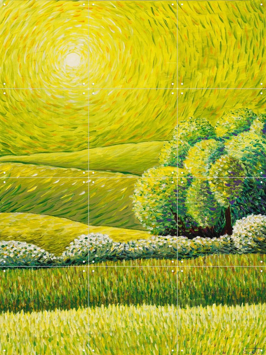 IXXI Fields of Green, Zurab Dariali - 60 x 80 cm - Gratis ophangtool - Grote wanddecoratie en posters - Impressionisme, Eetkamer, Trap, Woonkamer
