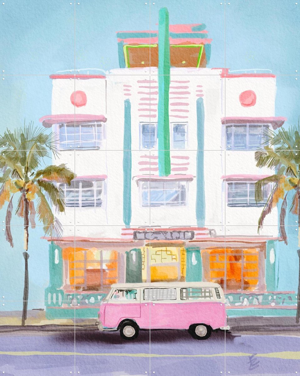 IXXI Ocean Drive, Ekaterina Zagorska - 80 x 100 cm - Gratis ophangtool - Grote wanddecoratie en posters - Retro, Speels, Schilderijen, Slaapkamer