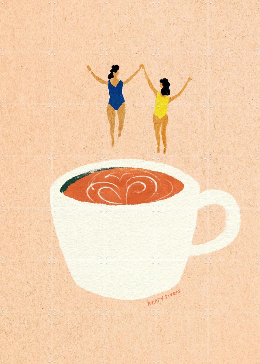 IXXI Coffee Party, Henry Rivers - 100 x 140 cm - Gratis ophangtool - Grote wanddecoratie en posters - Surrealisme, Speels, Minimalisme, Illustraties